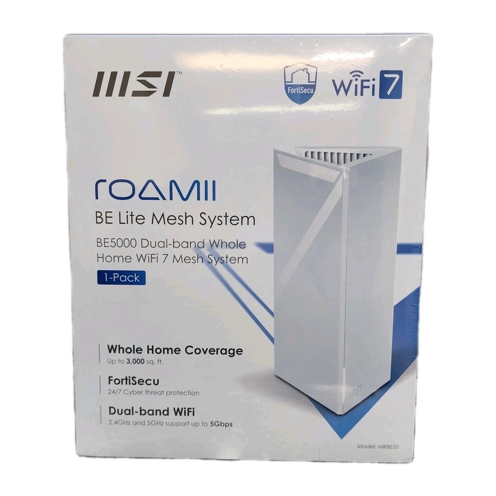 MSI Roamii BE Lite 7 Mesh System 1 Pack Up To 5 GPS 3000 Sq Ft Model MRBE50